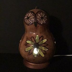 Custom Unique Handmade Gourde Art Owl Table Light Lamp Home Room Decoration
